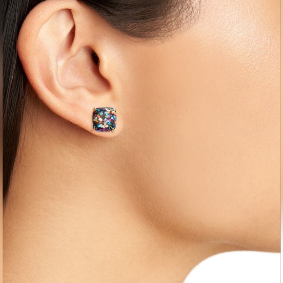 NEW Kate Spade Mini Small Square Stud Earrings in Multi Glitter/Gold - Picture 2 of 8